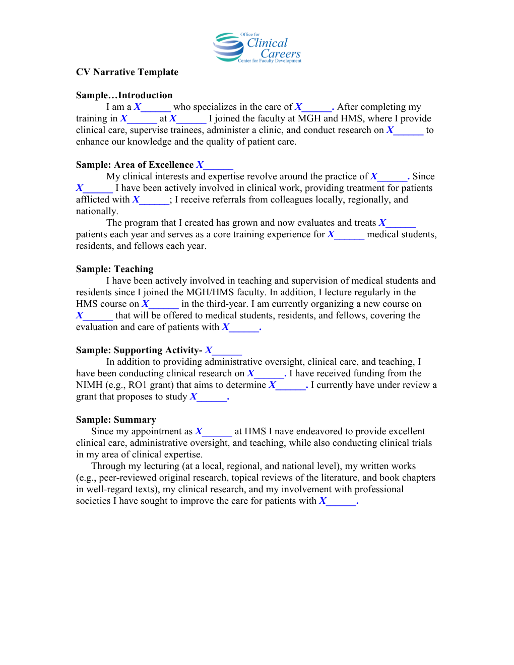 CV Narrative Template