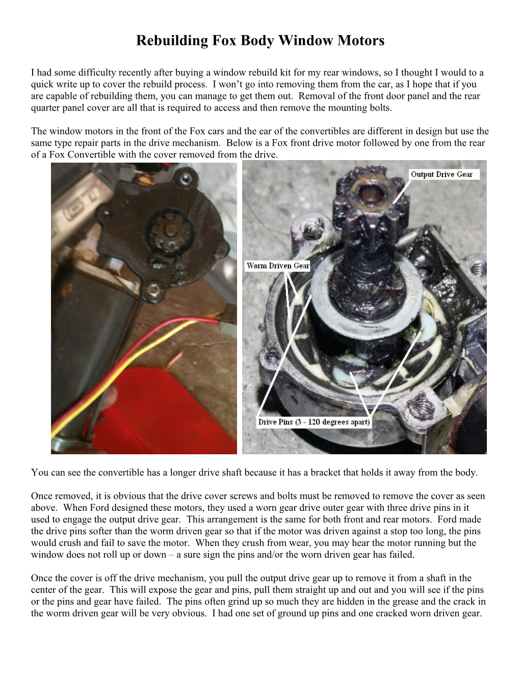 Rebuilding Convertible Rear Window Motors