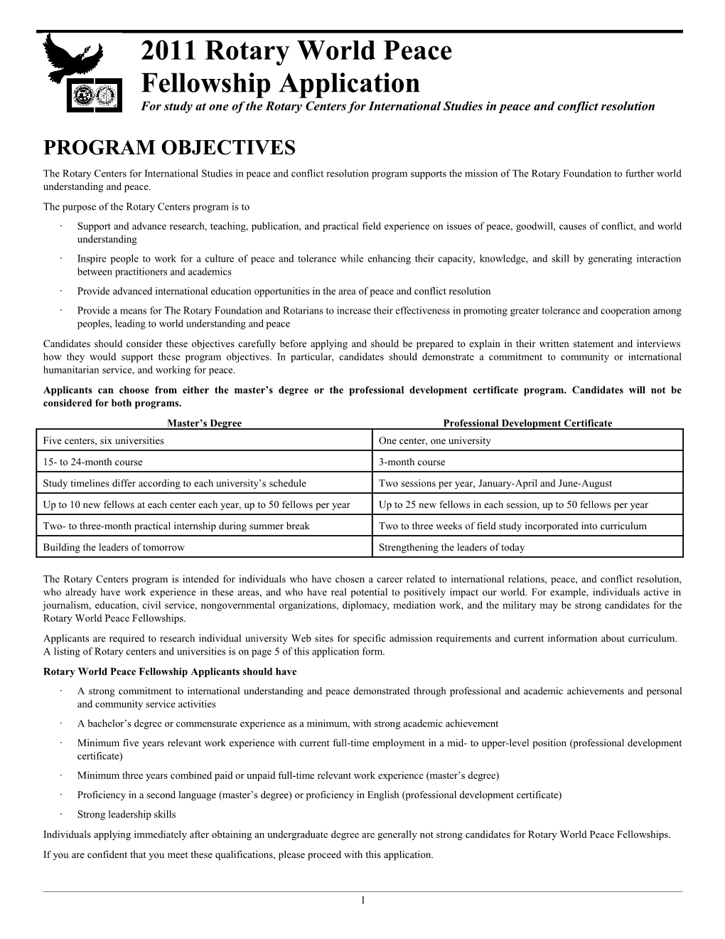 Rotary World Peace Fellowship Application (083-EN)