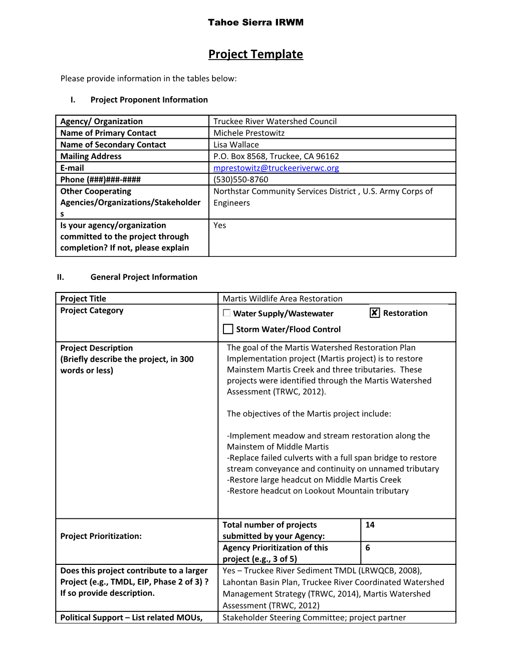 Handout 2 Project Information Form