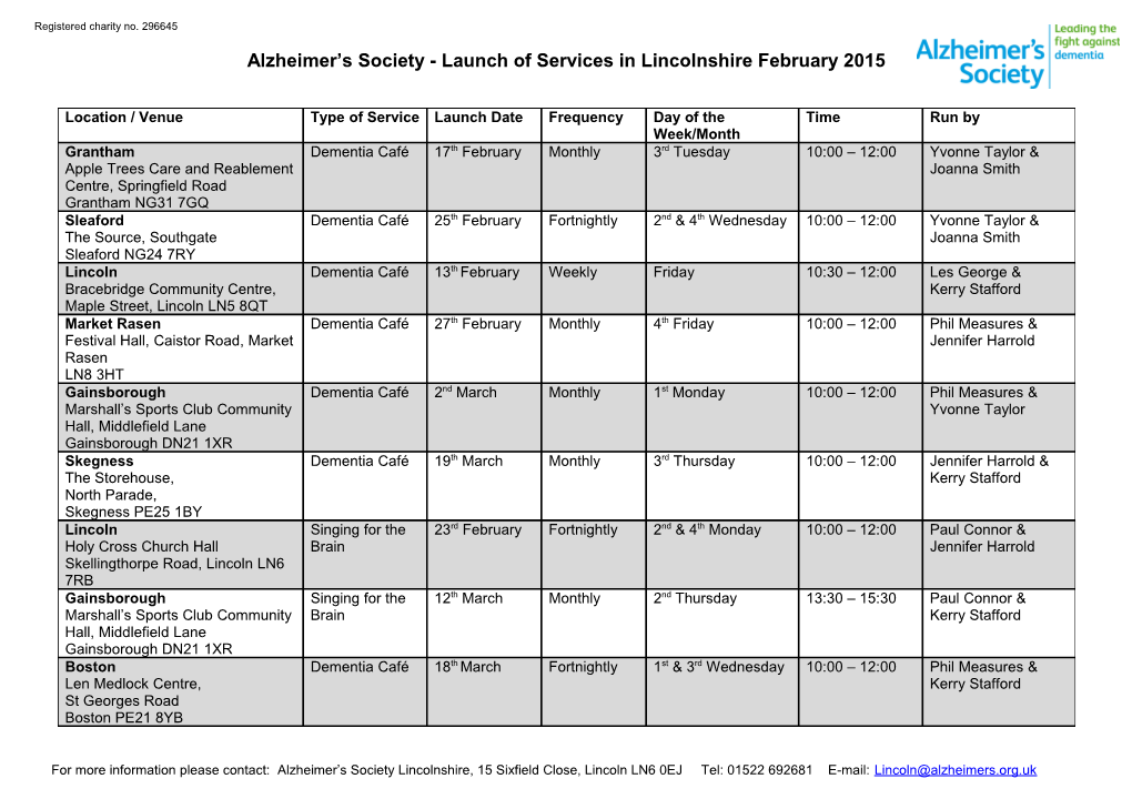 Alzheimer S Society - Launch of Services in Lincolnshire February 2015