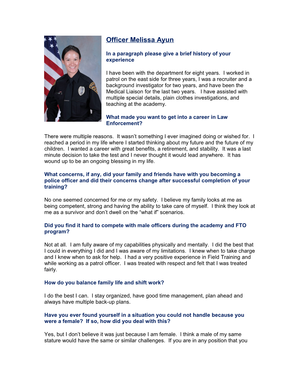 Women in Policing Questionnaire