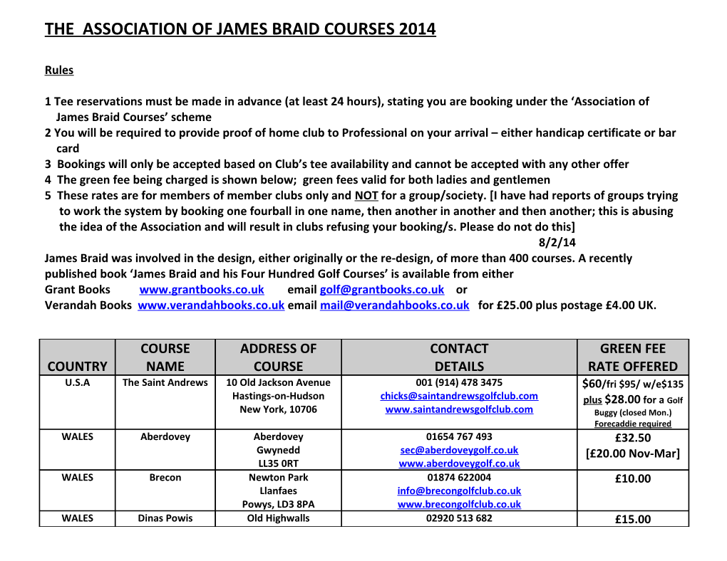 The Association of James Braid Courses 2014