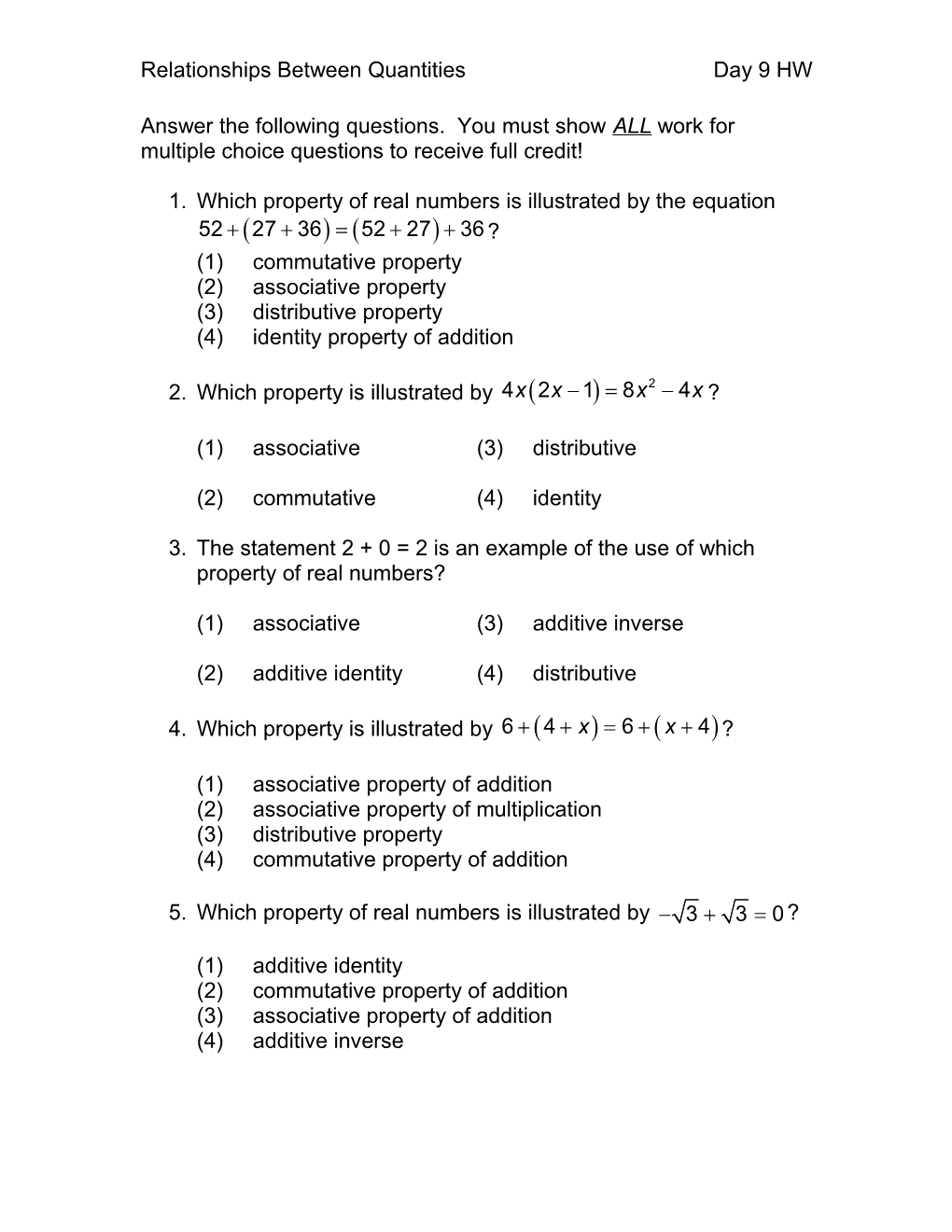 Relationships Between Quantitiesday 9 HW