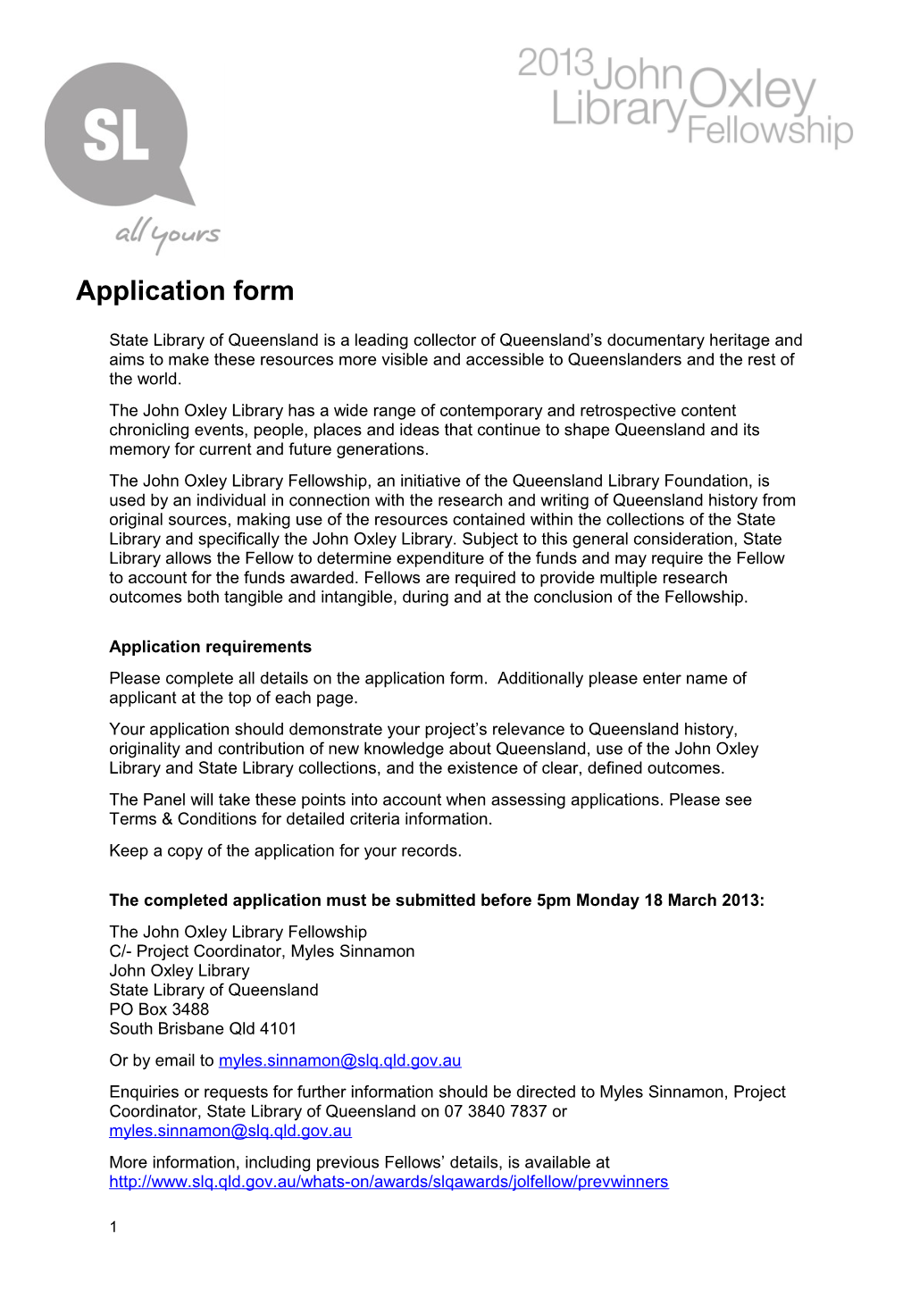 2013 JOL Fellowship Application Form