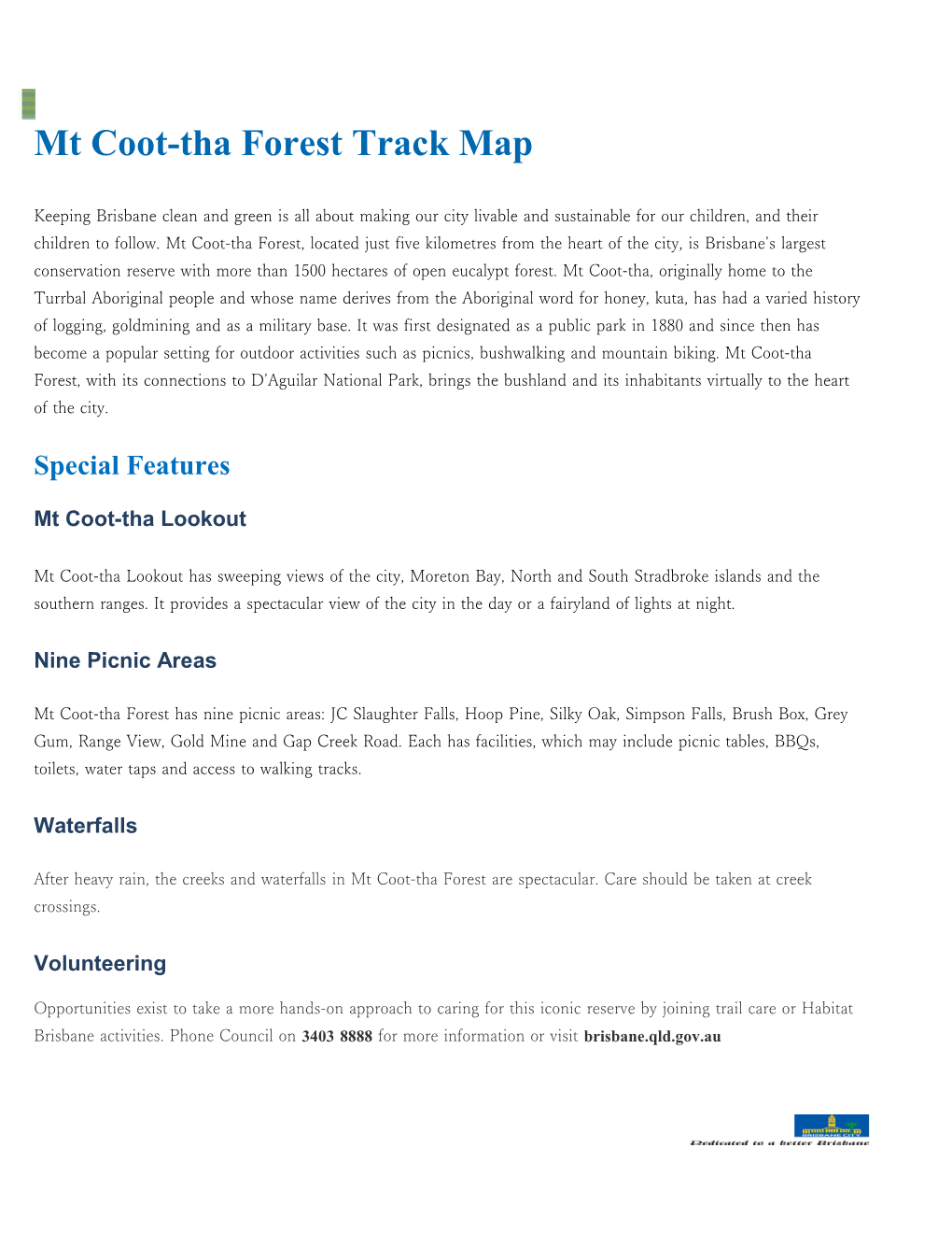 Mt Coot-Tha Forest Track Map