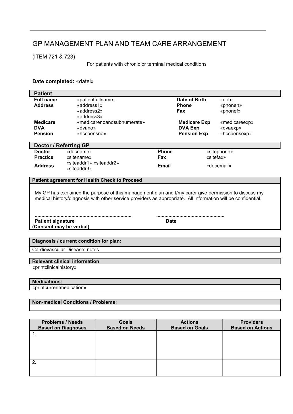 Gp Management Plan and Team Care Arrangement