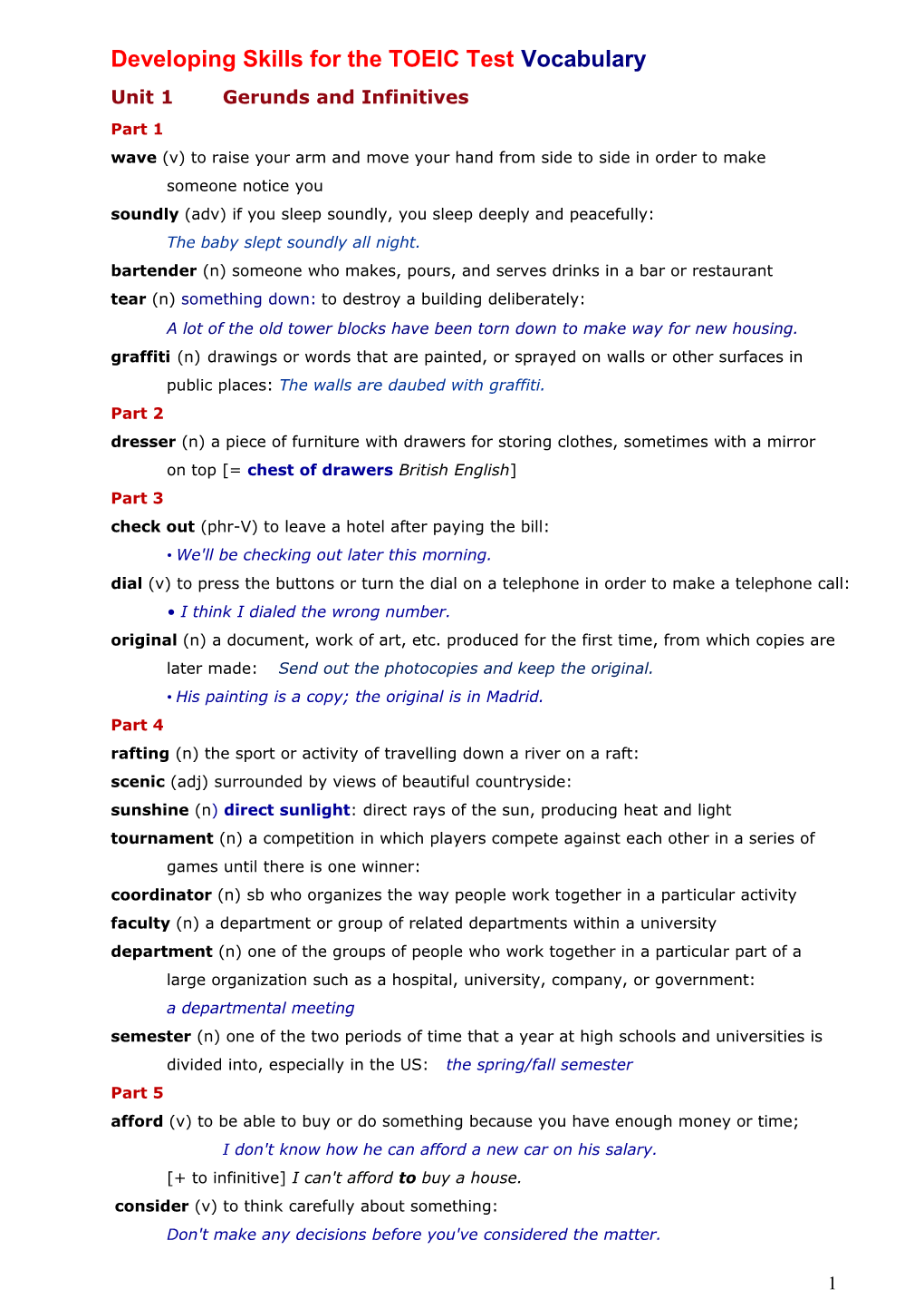 Vocabulary for Starter TOEIC