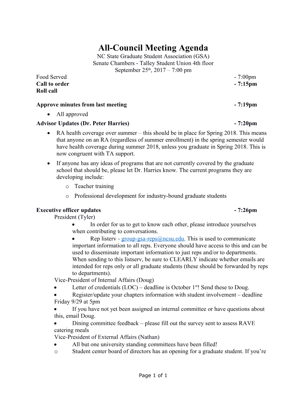 All-Council Meeting Agenda