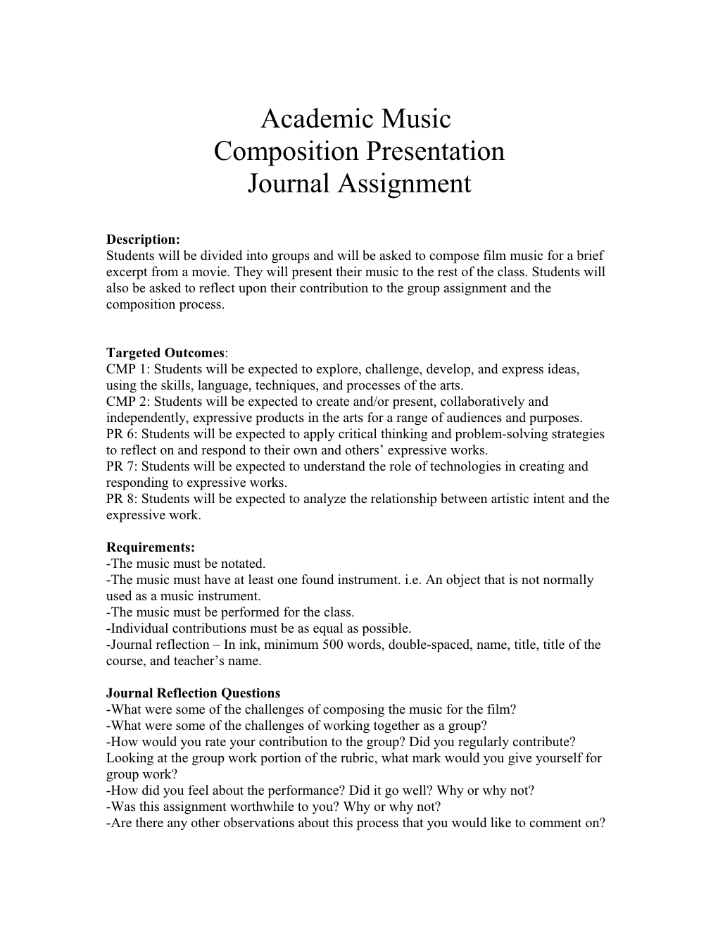 Academic Music Composition Assignment