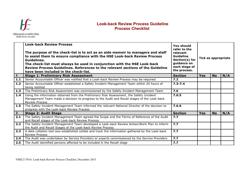 Look-Back Review Process Guideline