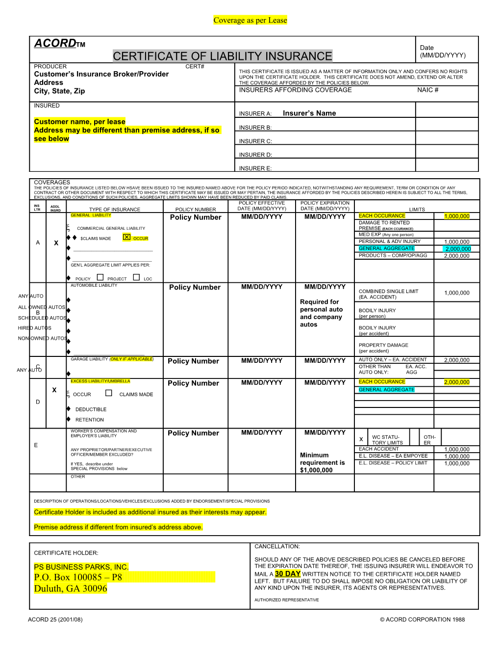 Coverage As Per Lease