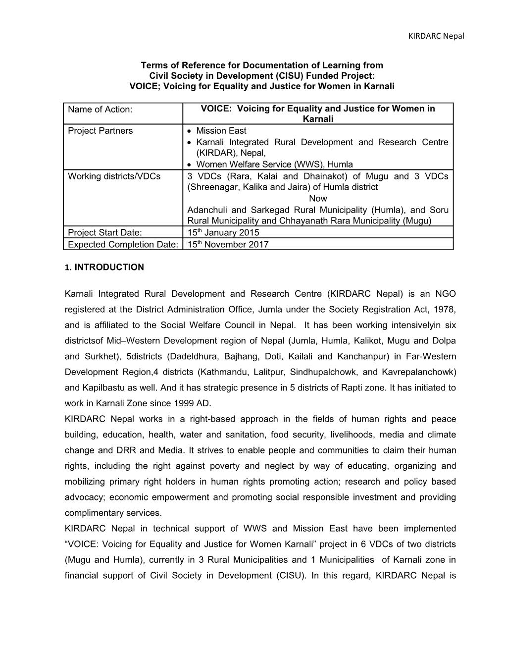 Terms of Reference for Mid-Term Review of European Commission Funded