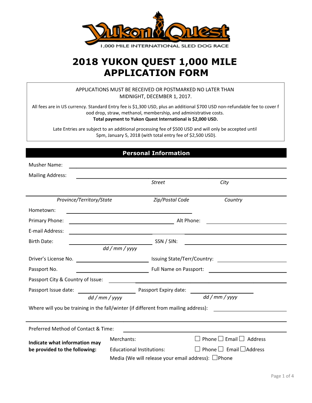 2018 Yukon Quest 1,000 MILE