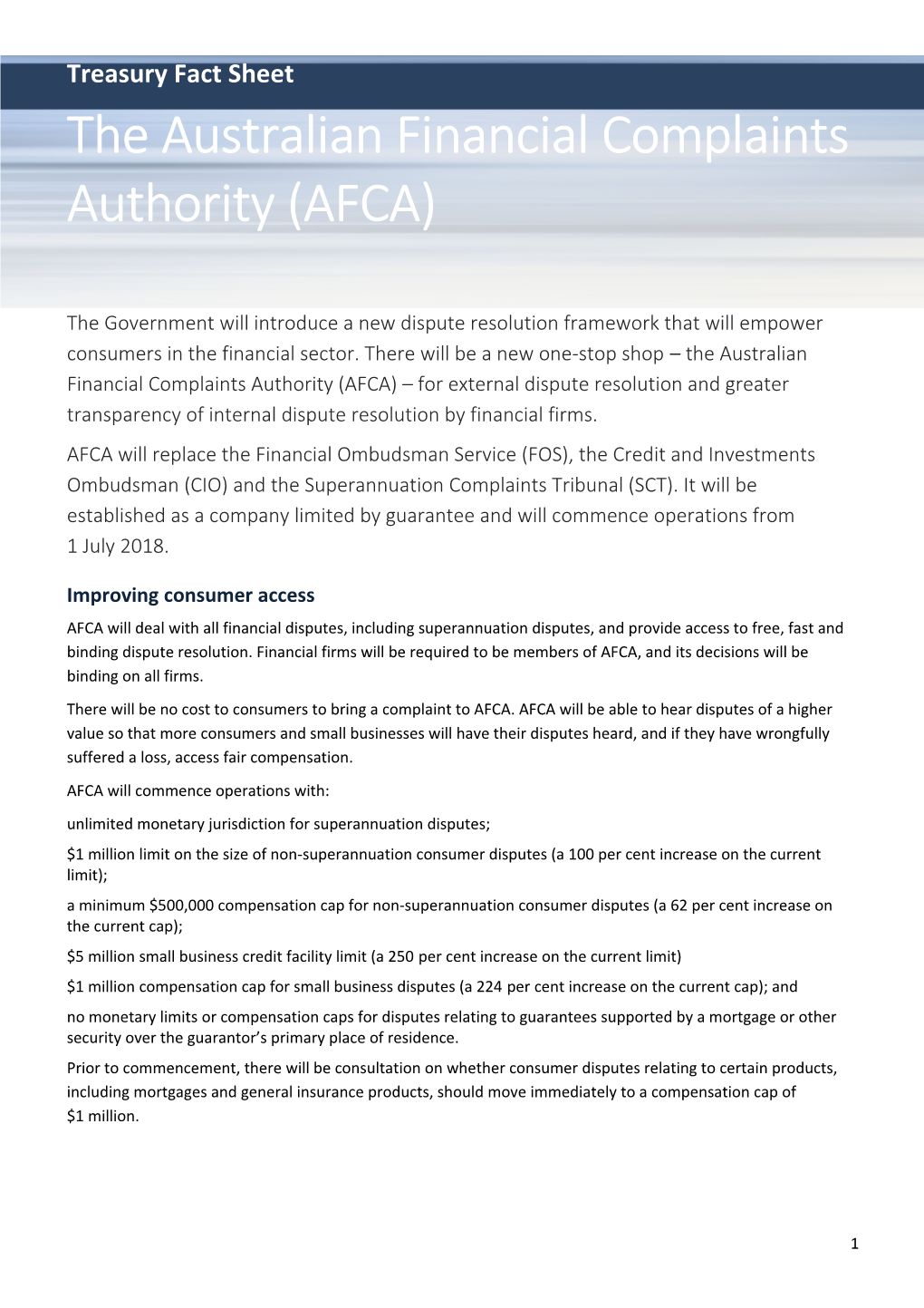 The Australian Financial Complaints Authority (AFCA)