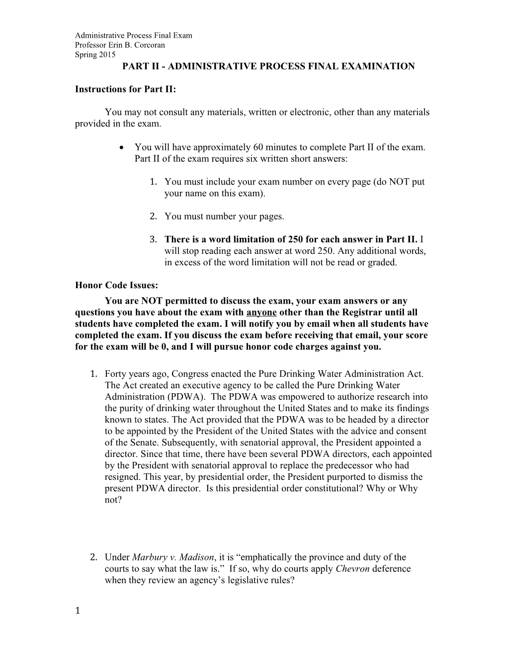 Part Ii - Administrative Process Final Examination