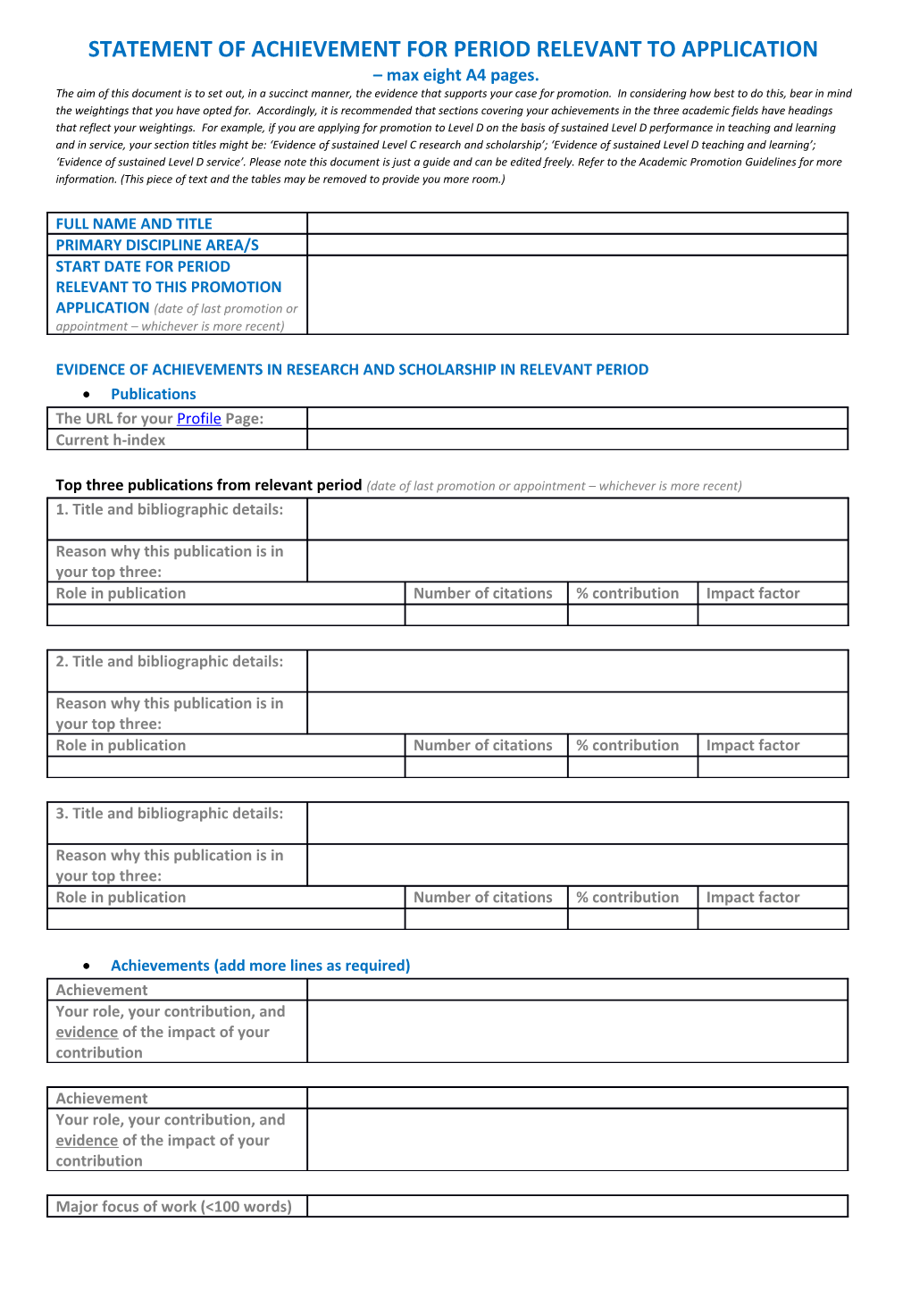 Evidence of Achievements in Research and Scholarship in Relevant Period