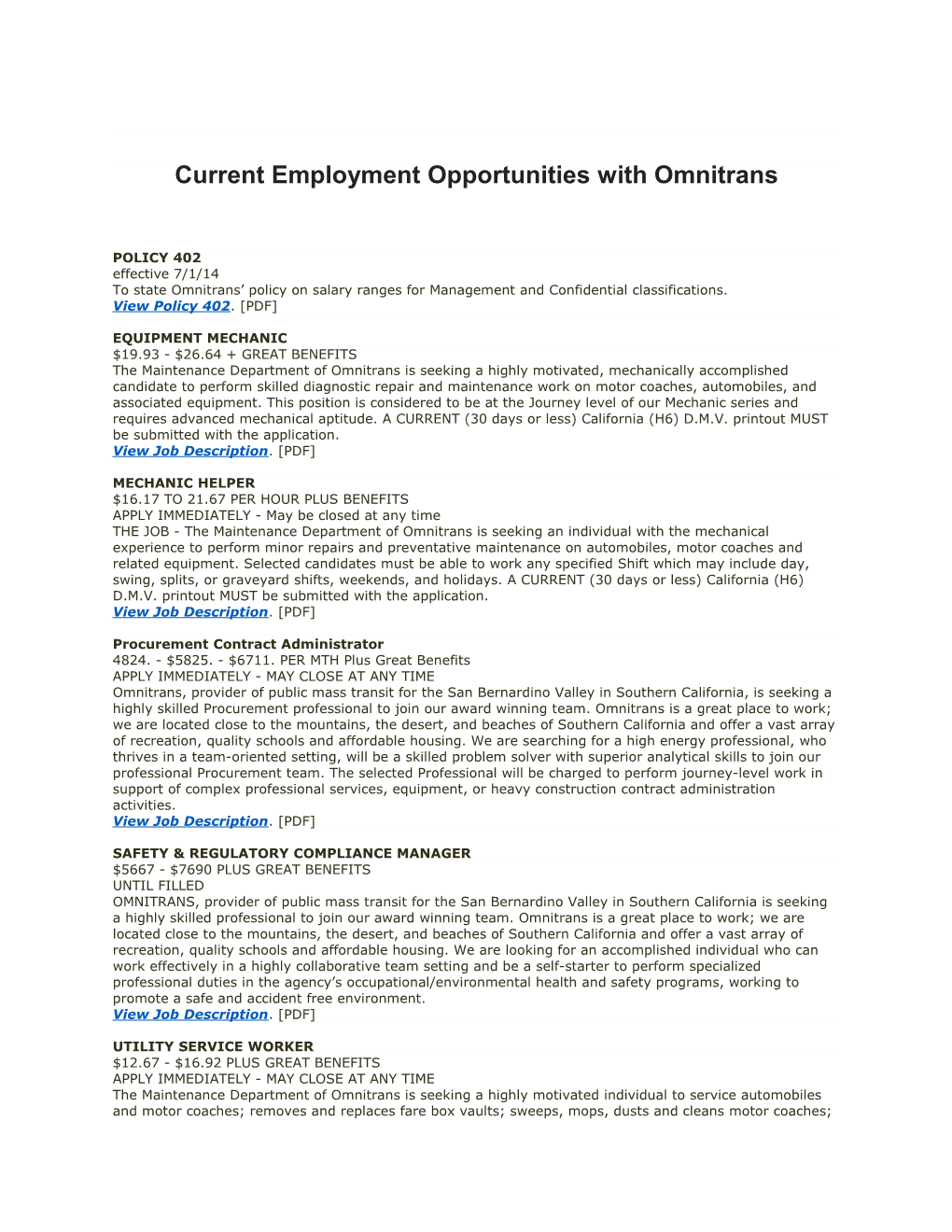 Current Employment Opportunities with Omnitrans