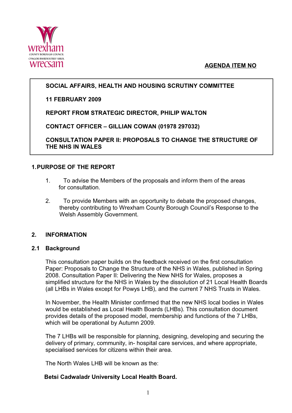 Social Affairs, Health and Housing Scrutiny Committee