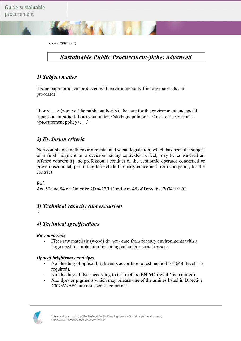 Sustainable Public Procurement-Fiche: Advanced
