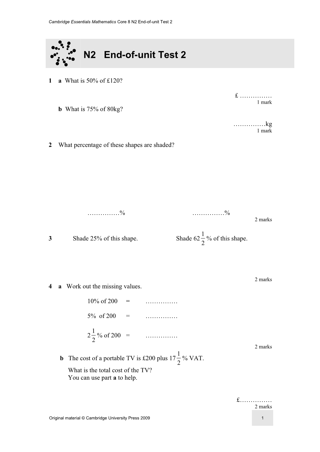 Assessment: Year 7: Algebra: 1