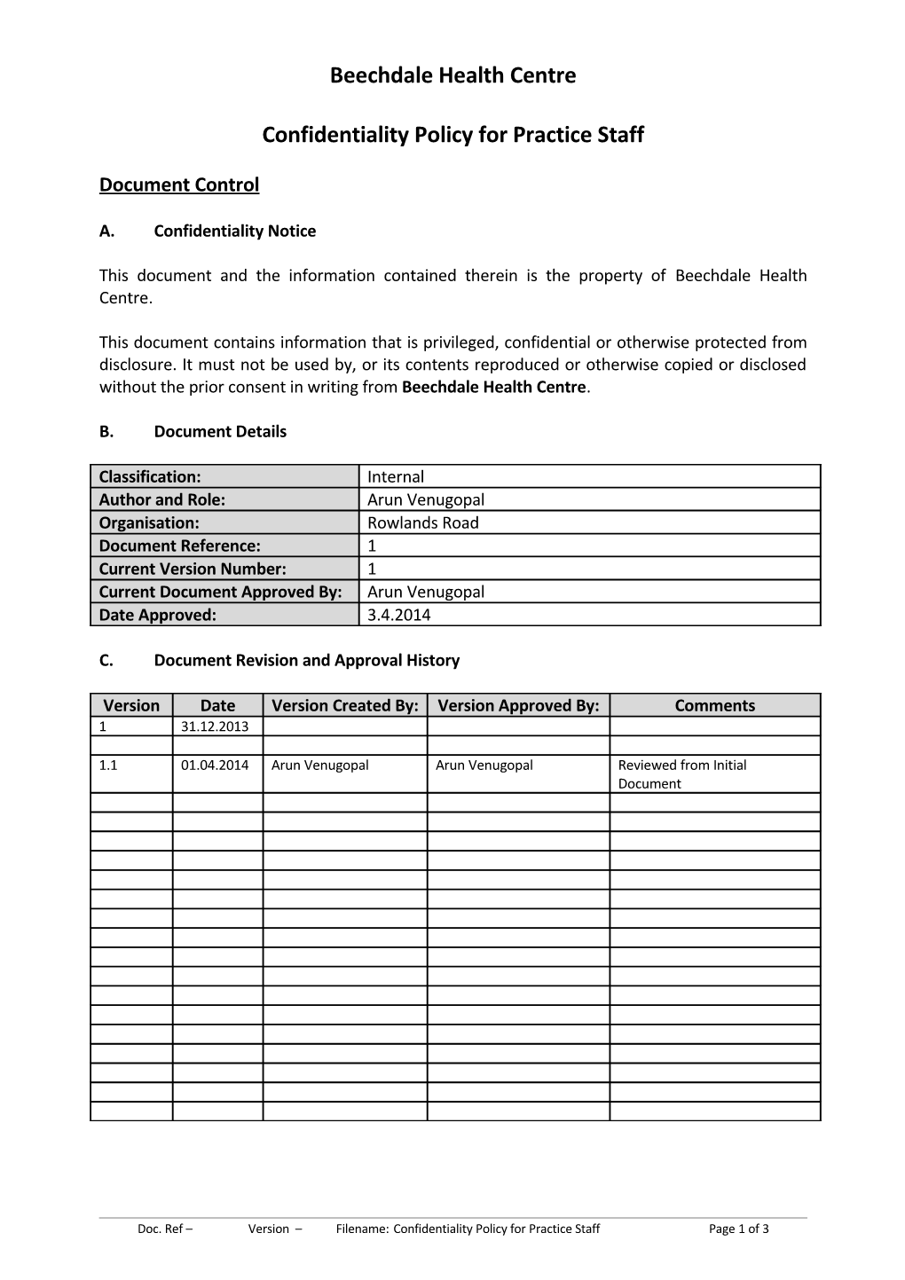 Confidentiality Policy for Practice Staff