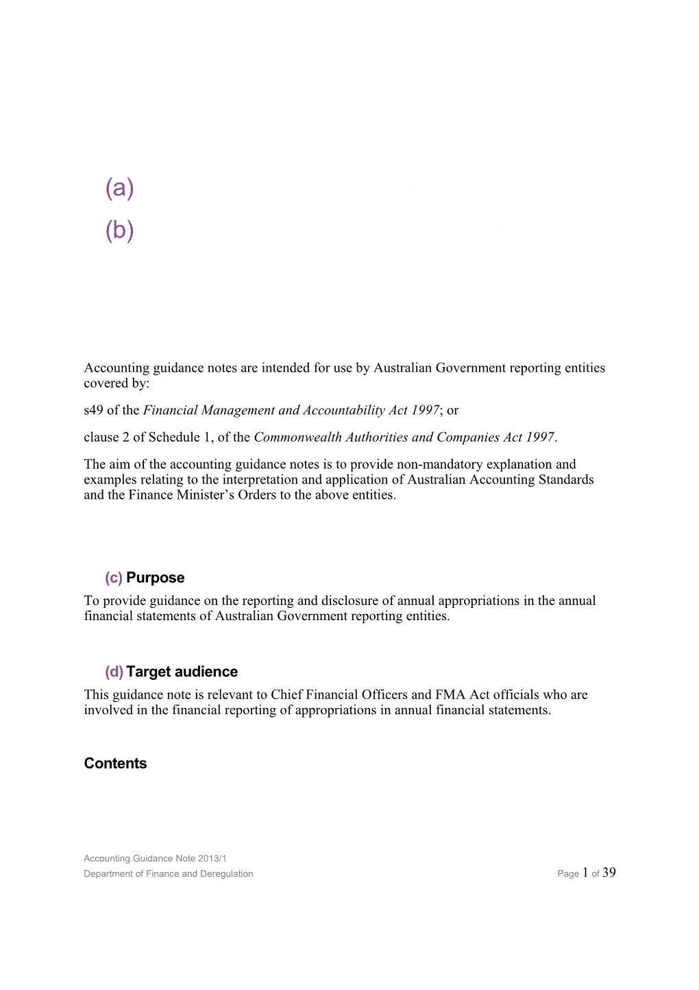 Accounting Guidance Note No. 2013/1 Annual Appropriations Reporting