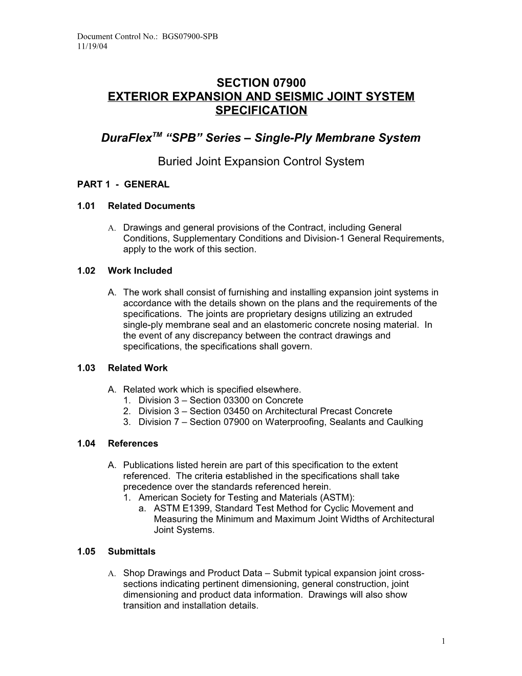 Exterior Expansion and Seismic Joint System Specification