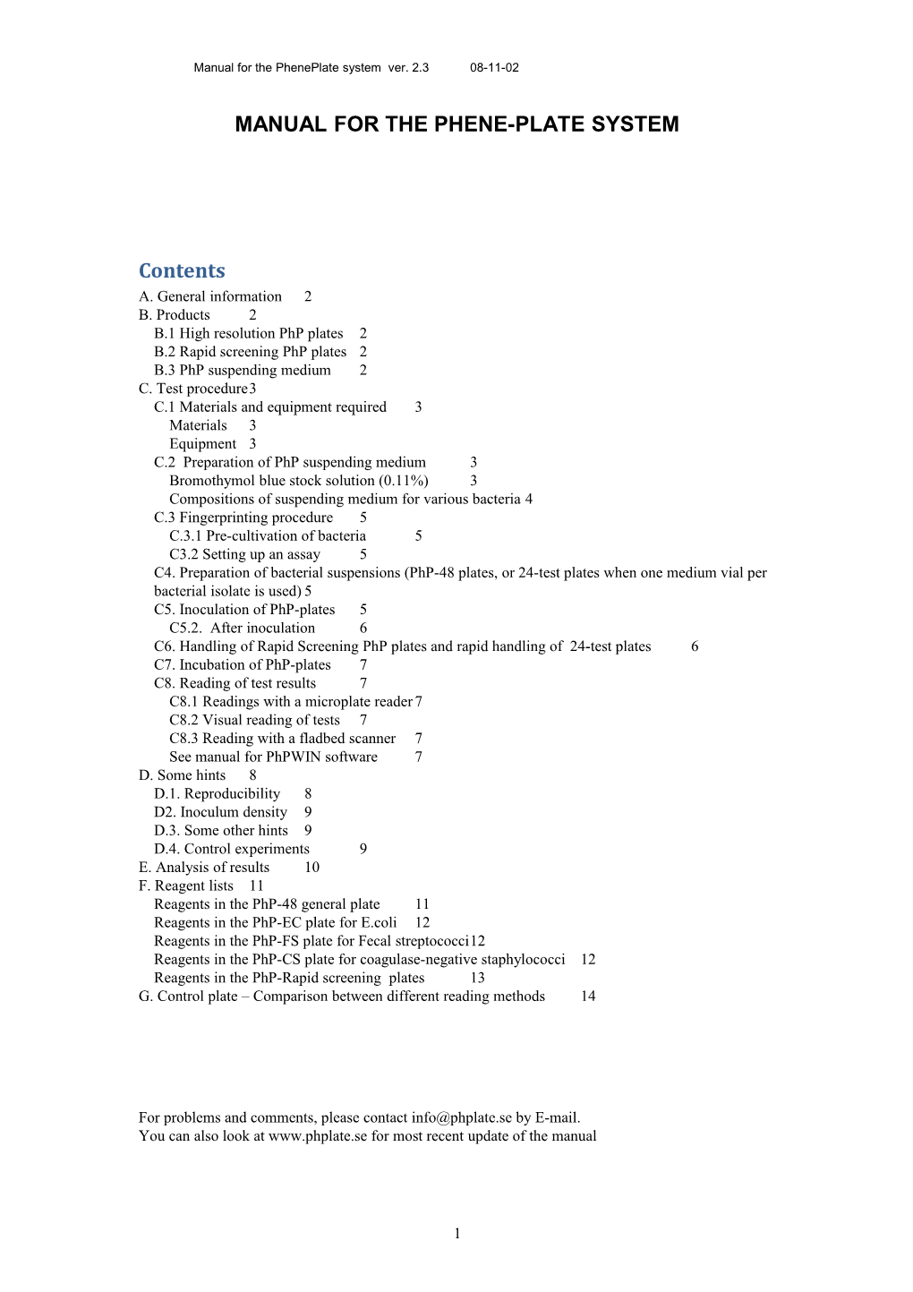 Manual for the Phene-Plate System