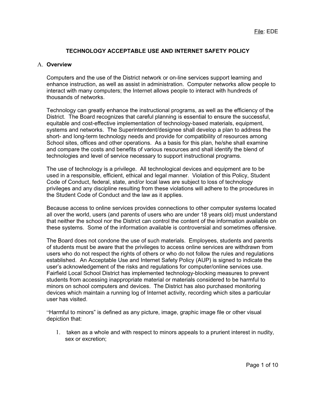 Technology Acceptable Use and Internet Safety Policy