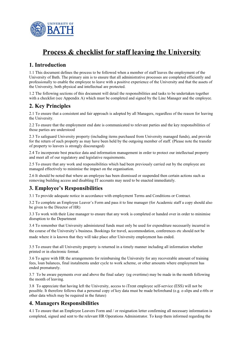 Process & Checklist for Staff Leaving the University