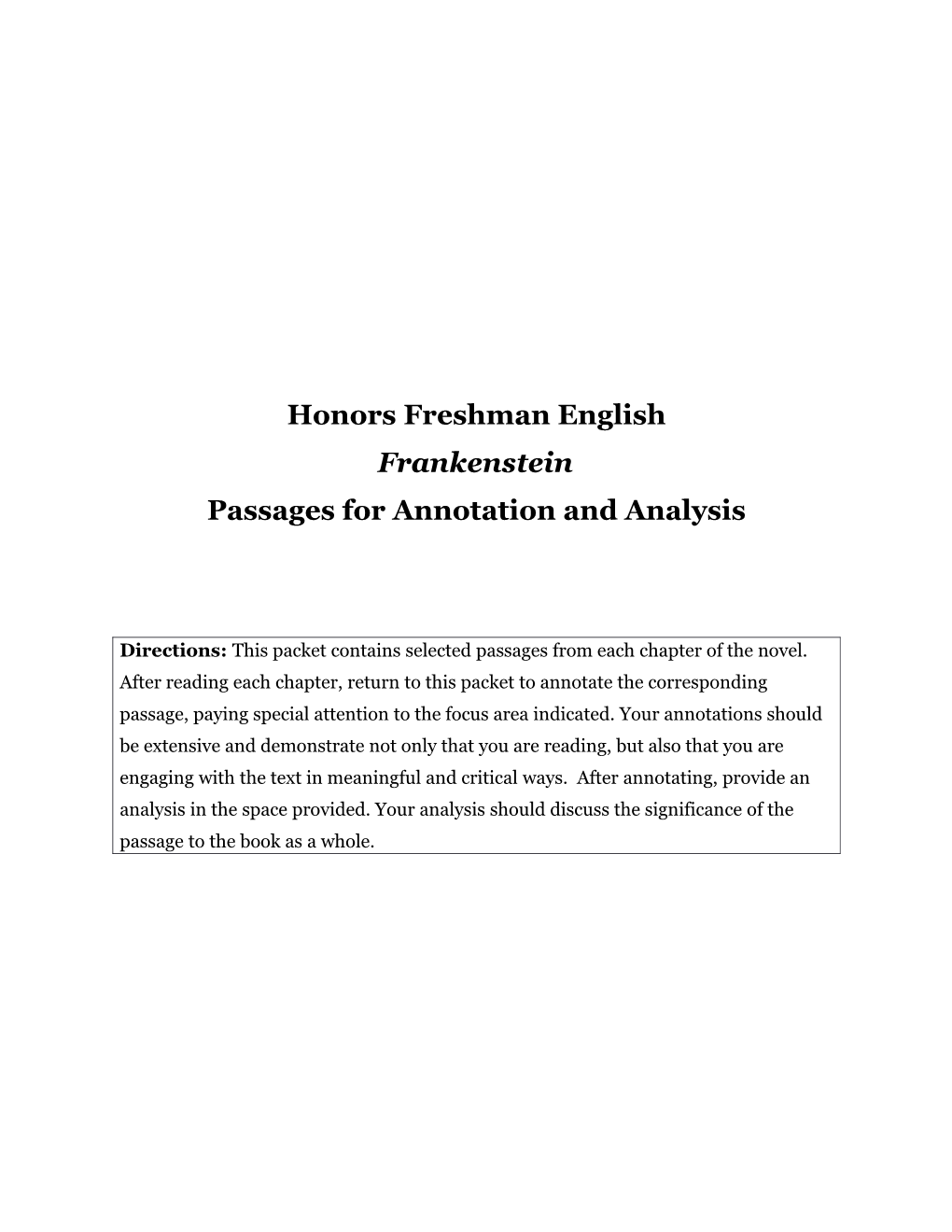 Passages for Annotation and Analysis