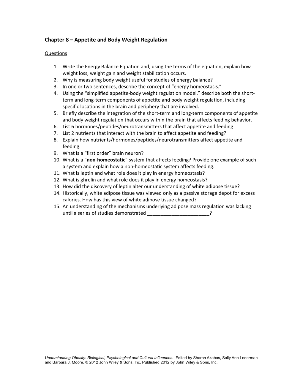 Chapter 8 Appetite and Body Weight Regulation