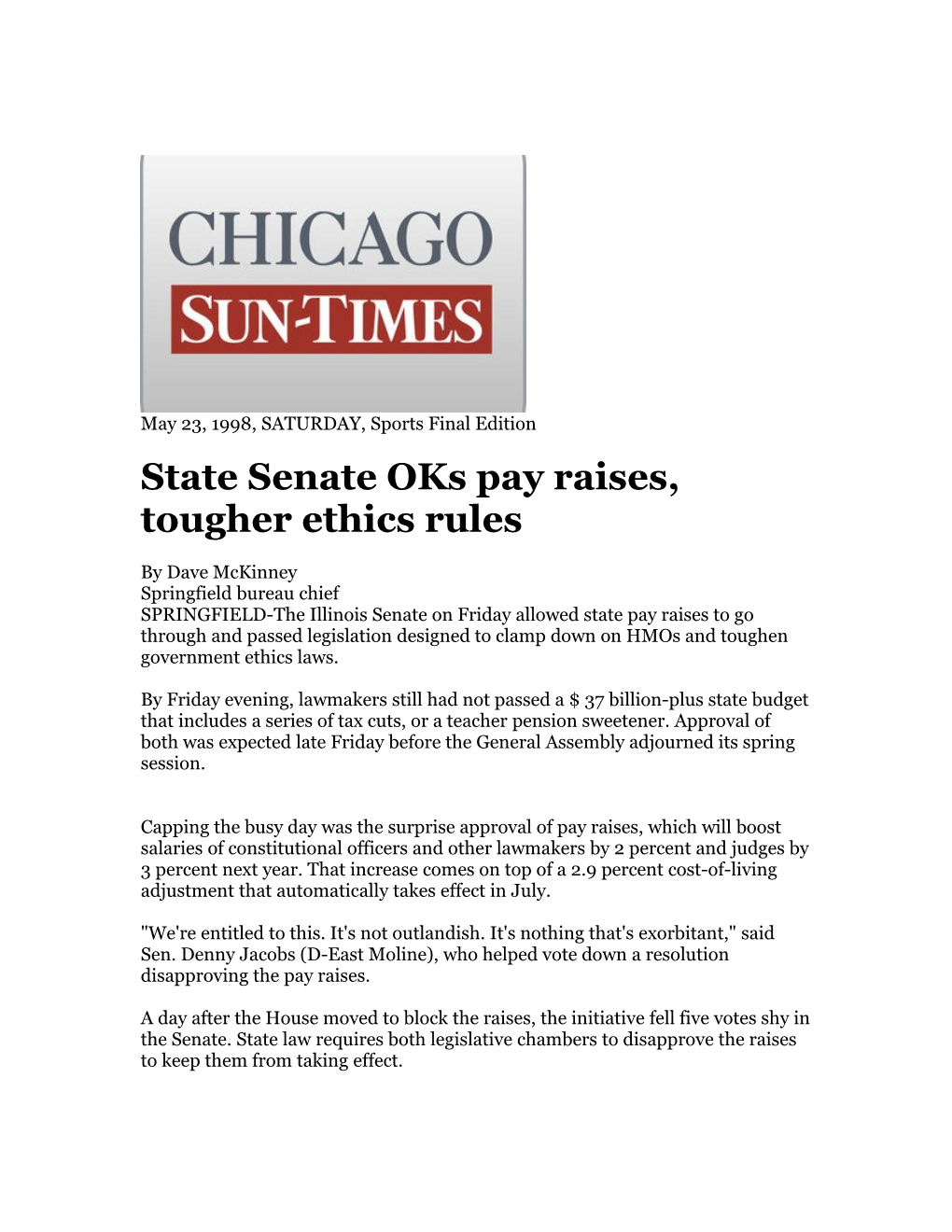 State Senate Oks Pay Raises, Tougher Ethics Rules