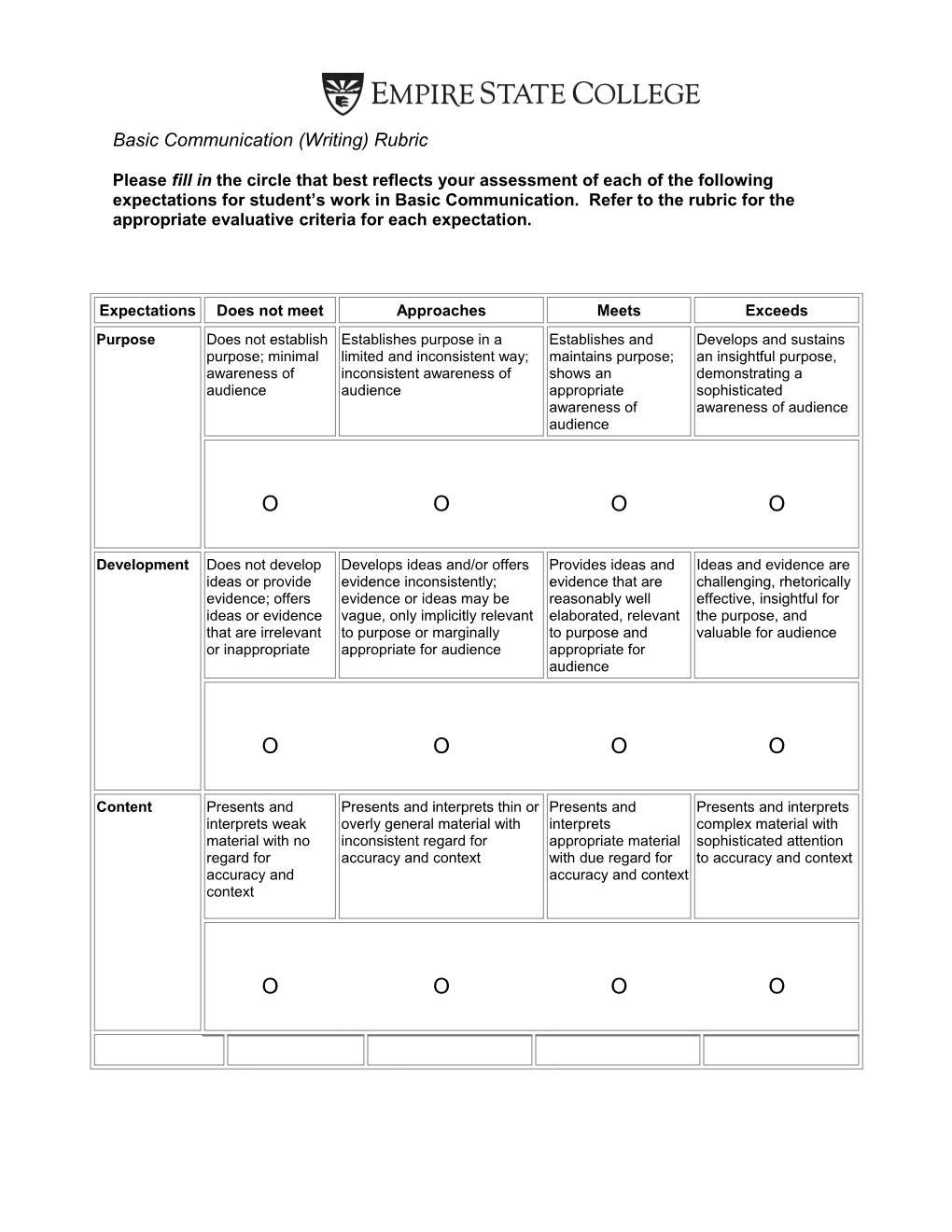 Attachment 2 - Basic Communication (Writing) Rubric