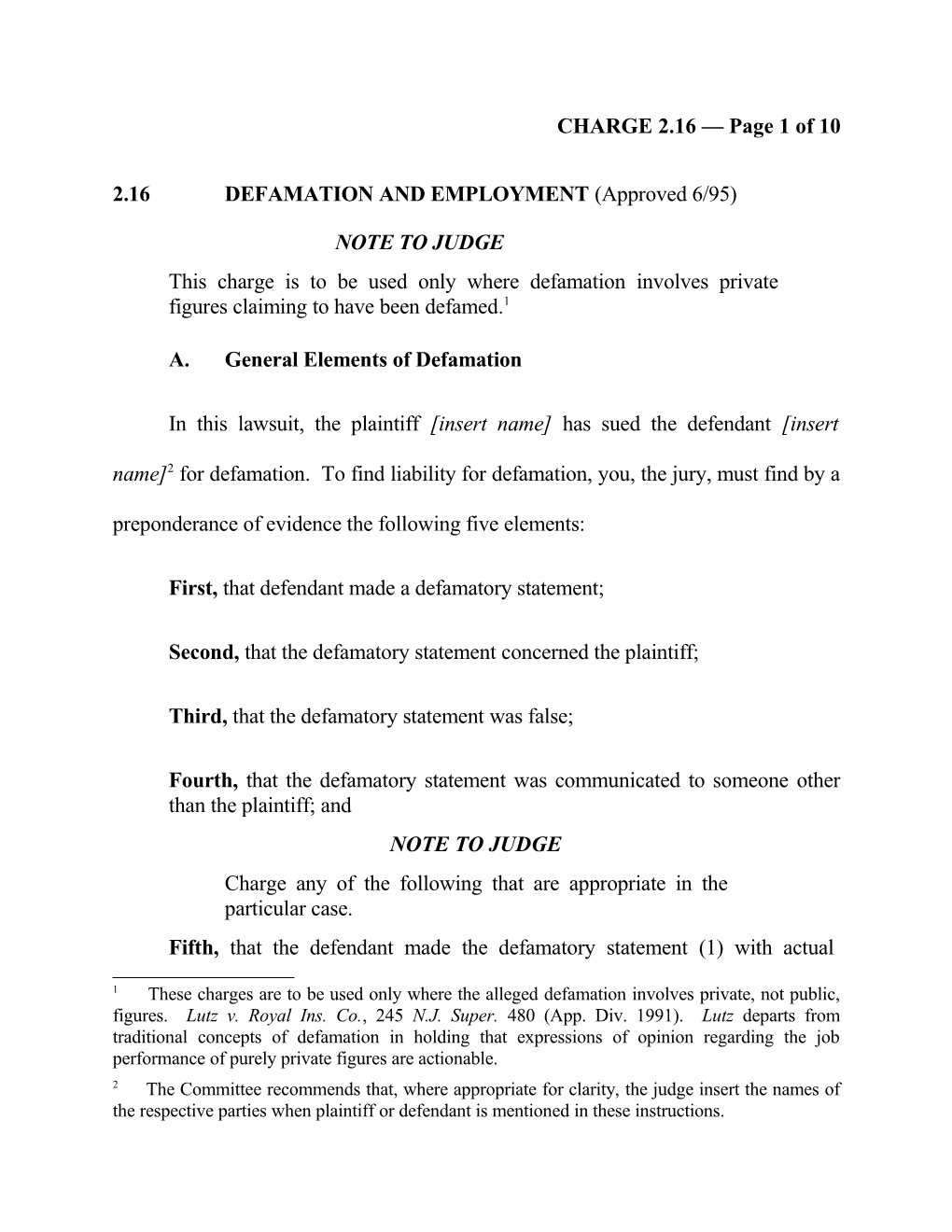 2.16 DEFAMATION and EMPLOYMENT (Approved 6/95)