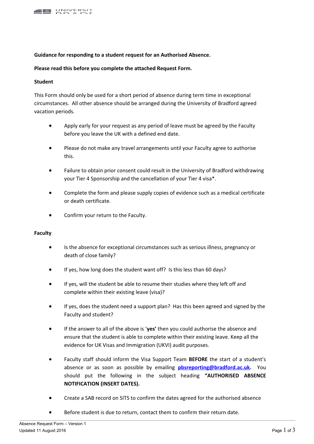 Guidance for Responding to a Student Request for an Authorised Absence