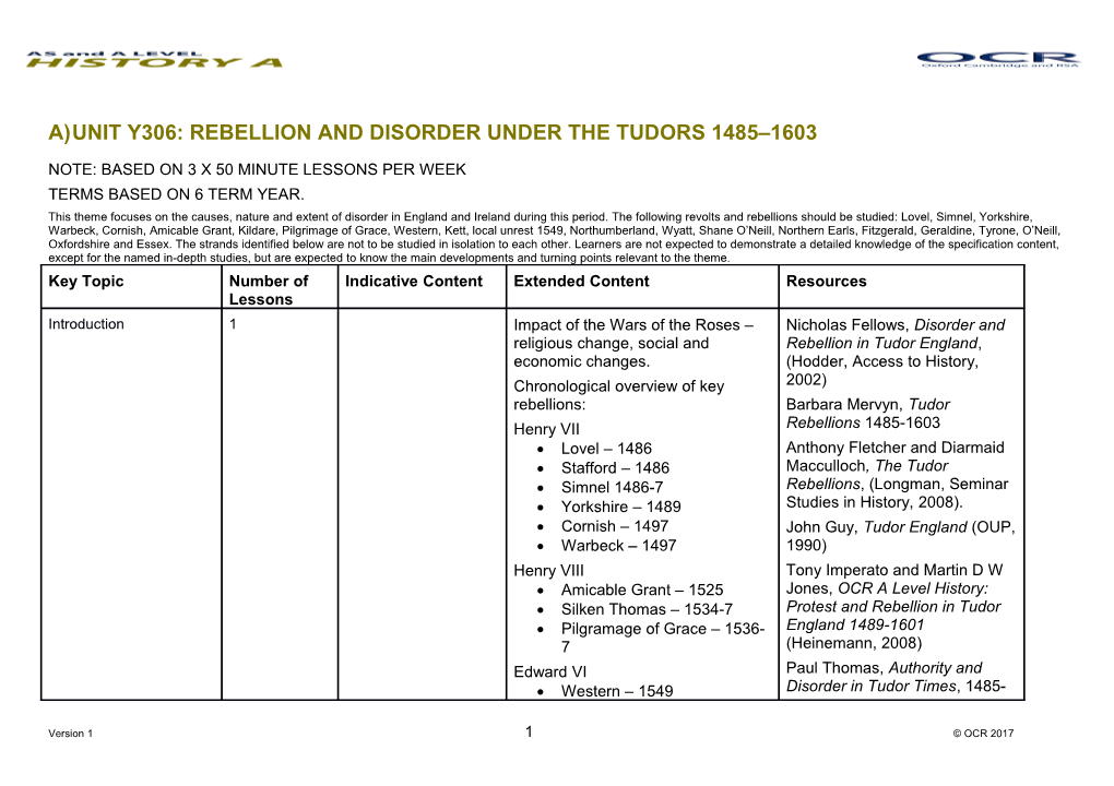 OCR a an AS History Unit Y306 Scheme of Work