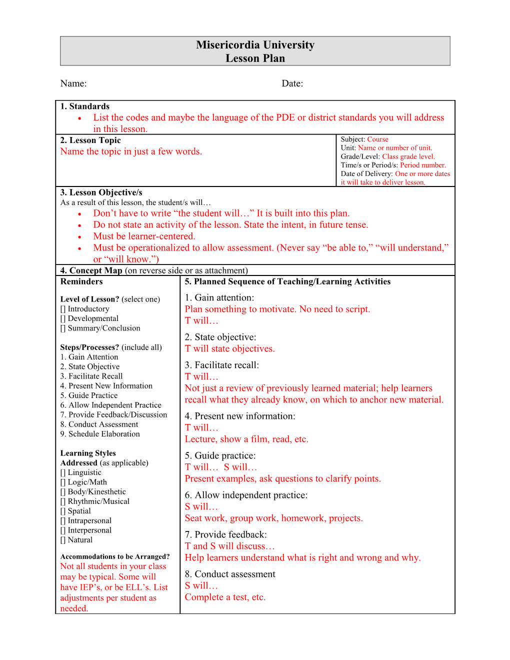 Electronic Lesson Plan