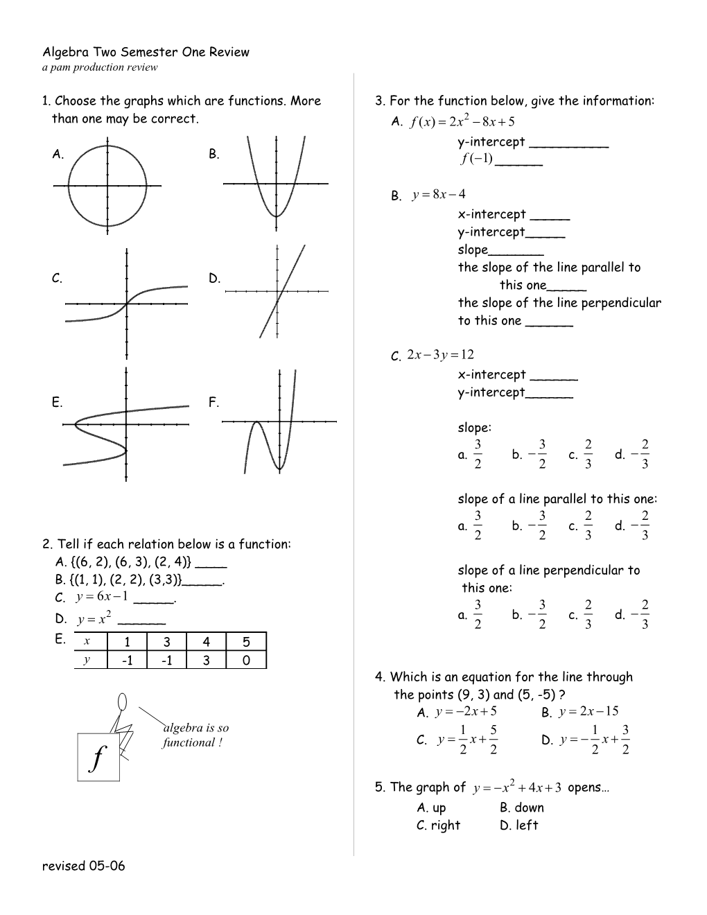 Algebra Two Semester One Review