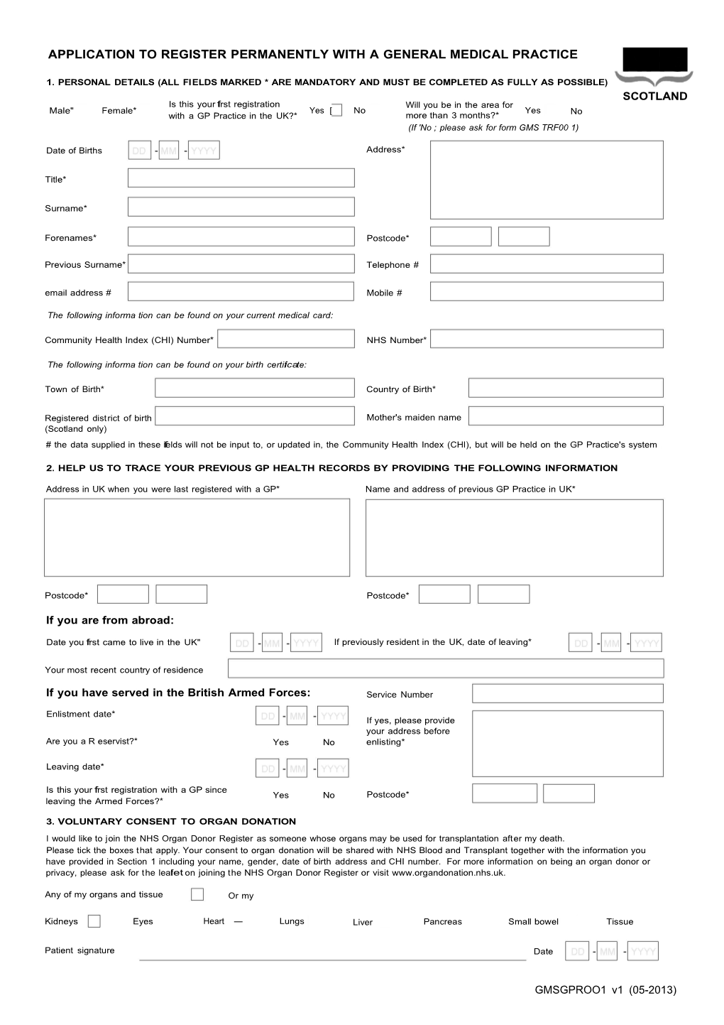 Application to Register Permanently with a General Medical Practice