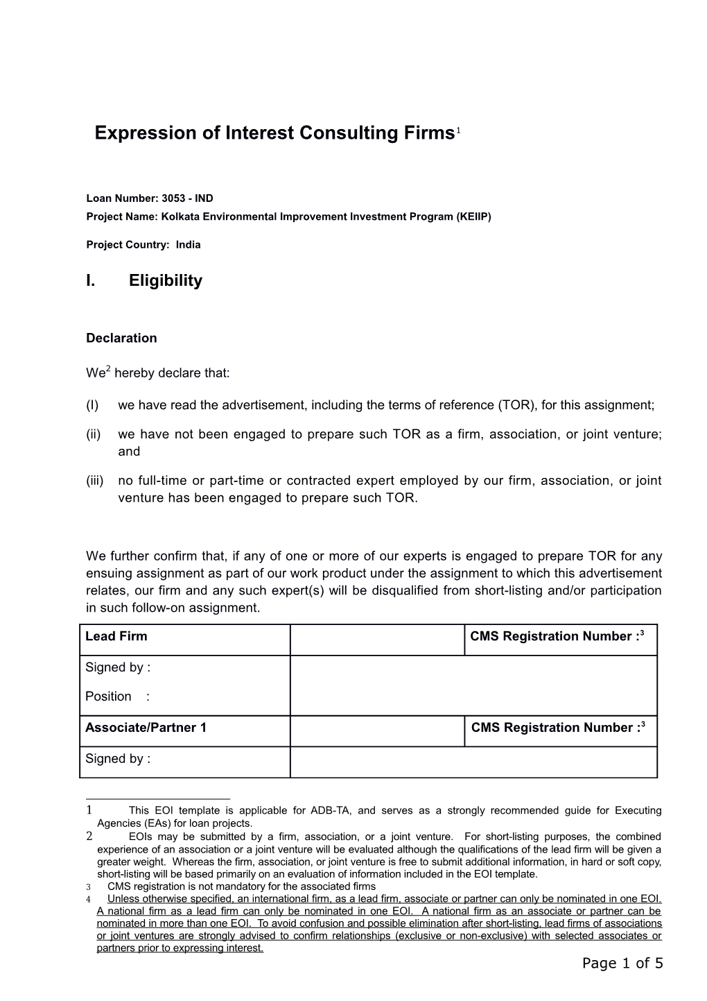 Indicative Outline Terms of Reference For