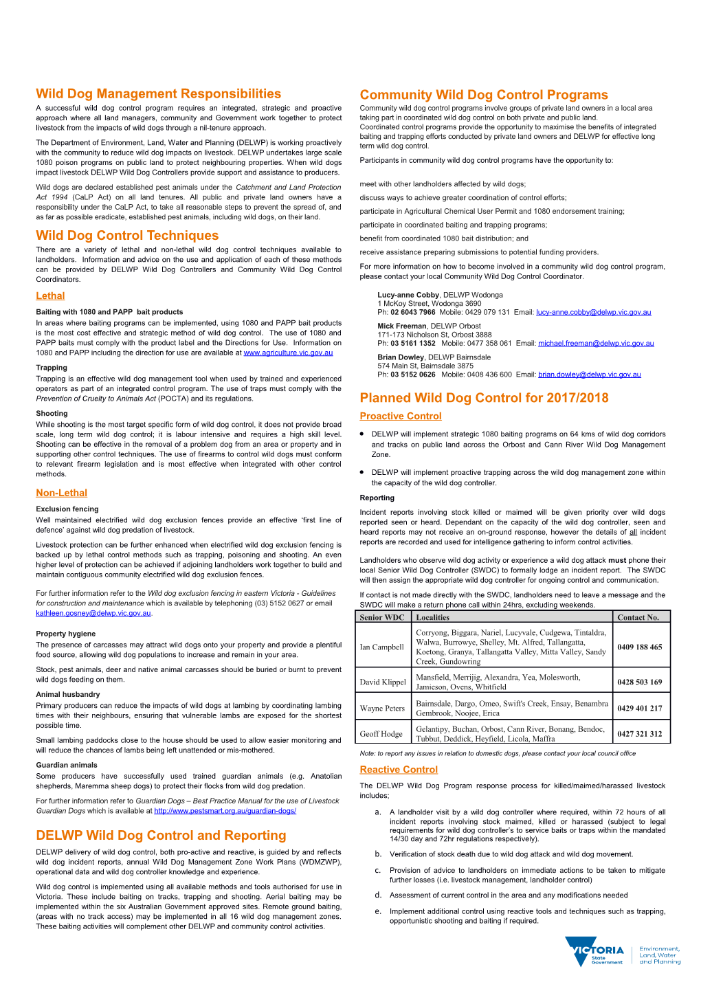 Wild Dog Management Responsibilities