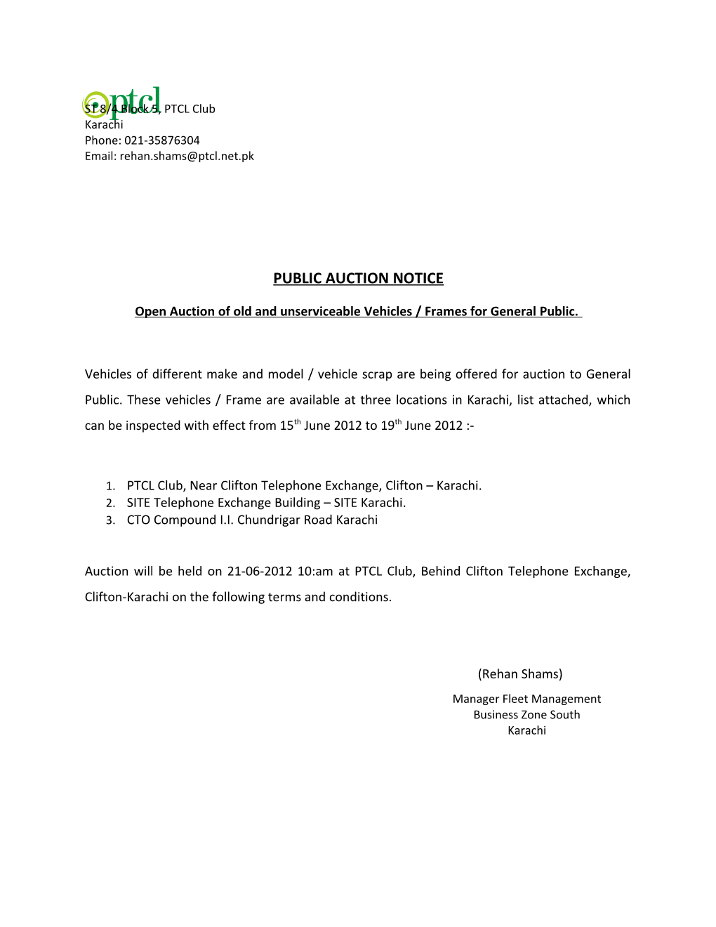 Open Auction of Old and Unserviceable Vehicles / Frames for General Public s1