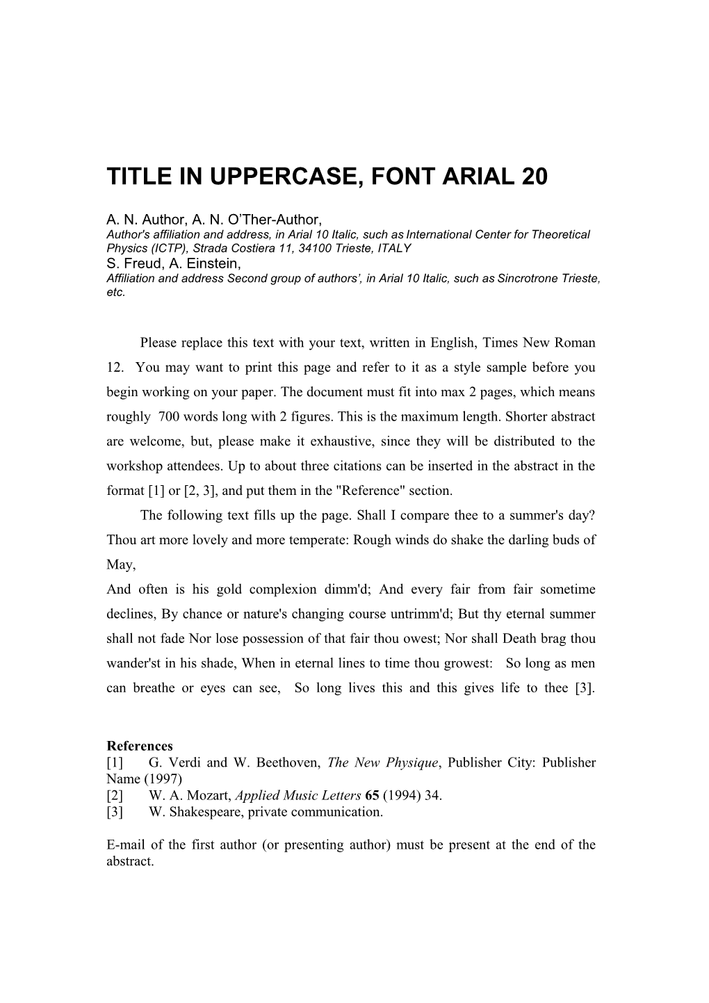 Title in Uppercase, Font Arial 20