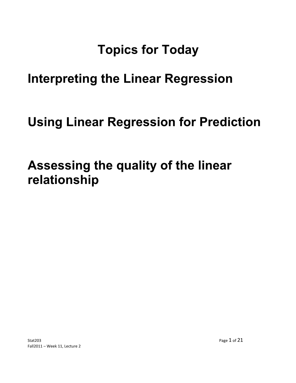 Interpreting the Linear Regression