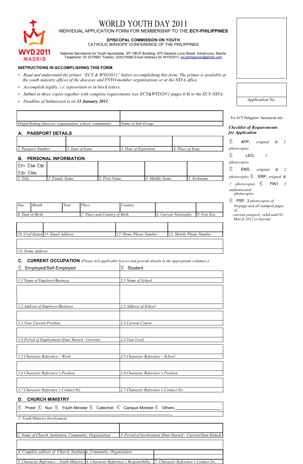 WYD2011 Individual Application Form