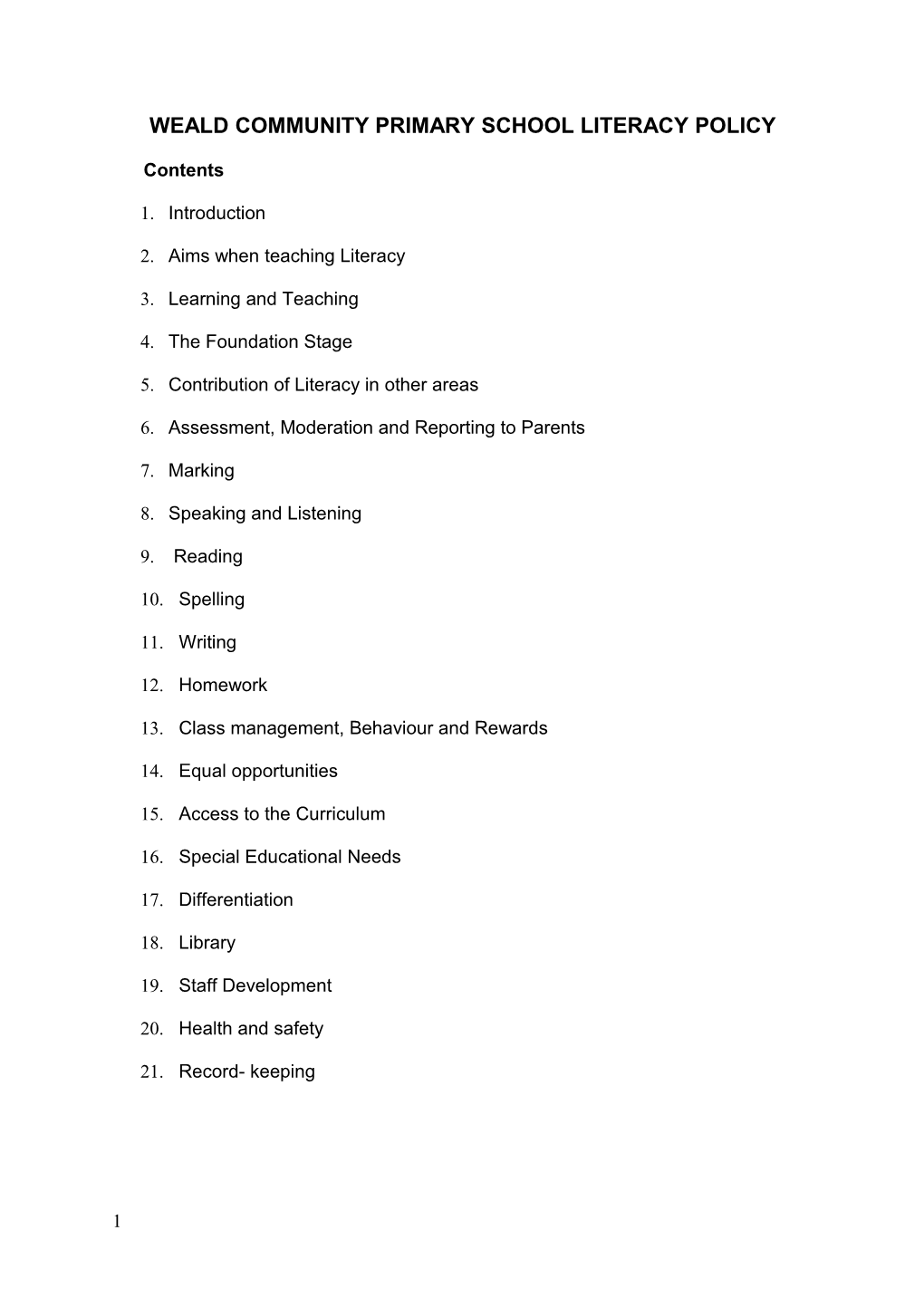 Weald Community Primary School Literacy Policy