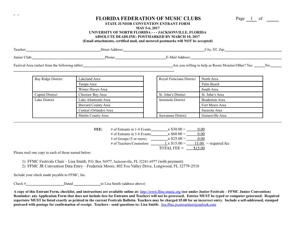 State Junior Convention Entry Form