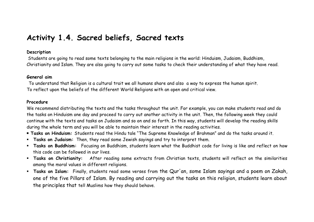 Activity 1.4. Sacred Beliefs, Sacred Texts